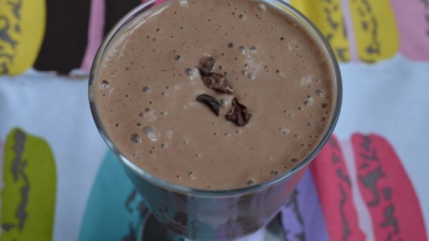 Chocolate smoothie with banana and hemp seeds
